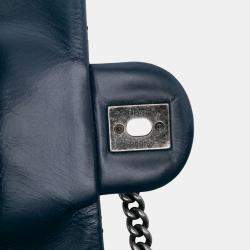 Pre Owned Chanel Blue Small Glazed Calfskin Duo Color Flap