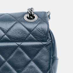 Pre Owned Chanel Blue Small Glazed Calfskin Duo Color Flap