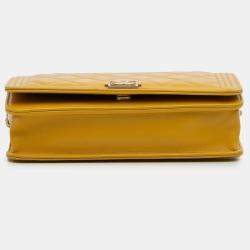 Pre Owned Chanel Yellow Quilted Lambskin Boy Wallet On Chain