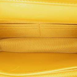Pre Owned Chanel Yellow Quilted Lambskin Boy Wallet On Chain
