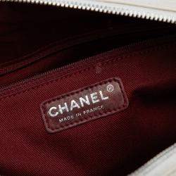 Pre Owned Chanel White Quilted Aged Calfskin Cotton Club Bowler Bag
