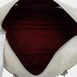 Pre Owned Chanel White Quilted Aged Calfskin Cotton Club Bowler Bag