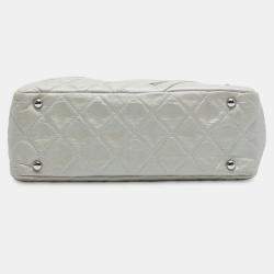Pre Owned Chanel White Quilted Aged Calfskin Cotton Club Bowler Bag