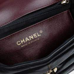 Pre Owned Chanel Black Small Chevron Shiny Lambskin Miroir Flap Bag