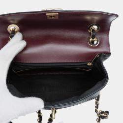 Pre Owned Chanel Black Small Chevron Shiny Lambskin Miroir Flap Bag