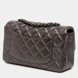 Pre Owned Chanel Grey Mini Rectangular Classic Metallic Lambskin Single Flap