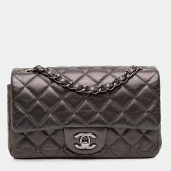 Pre Owned Chanel Grey Mini Rectangular Classic Metallic Lambskin Single Flap