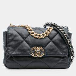 Pre Owned Chanel Black Medium Lambskin 19 Flap