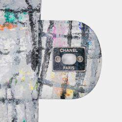 Pre Owned Chanel White Medium Calfskin Hand Painted Graffiti Flap