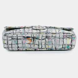 Pre Owned Chanel White Medium Calfskin Hand Painted Graffiti Flap