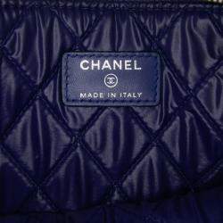 Pre Owned Chanel Blue Medium Quilted Lambskin O Case Clutch