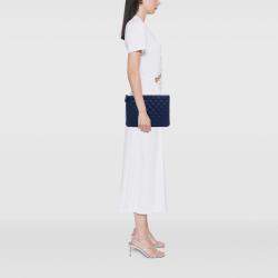 Pre Owned Chanel Blue Medium Quilted Lambskin O Case Clutch