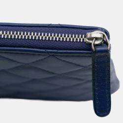 Pre Owned Chanel Blue Medium Quilted Lambskin O Case Clutch