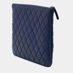 Pre Owned Chanel Blue Medium Quilted Lambskin O Case Clutch