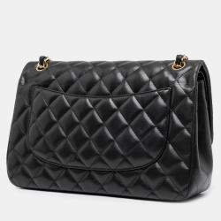 Pre Owned Chanel Black Jumbo Classic Lambskin Double Flap