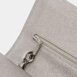 Pre Owned Chanel Silver Medium Classic Iridescent Caviar Double Flap