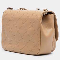 Pre Owned Chanel Brown Small Stitched Calfskin Covered CC Flap