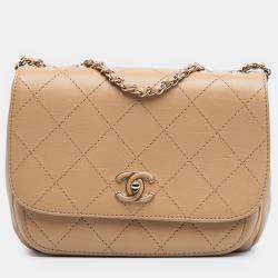Pre Owned Chanel Brown Small Stitched Calfskin Covered CC Flap