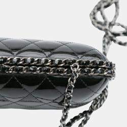 Pre Owned Chanel Black Quilted Patent Chain Around Clutch