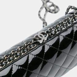 Pre Owned Chanel Black Quilted Patent Chain Around Clutch