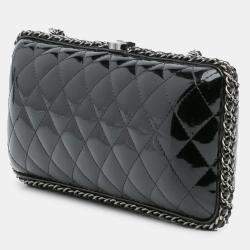 Pre Owned Chanel Black Quilted Patent Chain Around Clutch