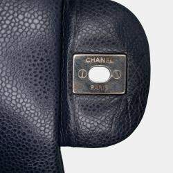 Pre Owned Chanel Navy Blue Jumbo Classic Caviar Double Flap