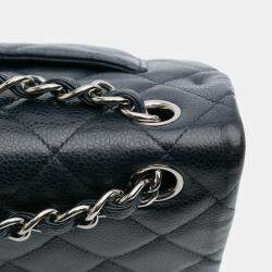 Pre Owned Chanel Navy Blue Jumbo Classic Caviar Double Flap
