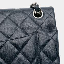 Pre Owned Chanel Navy Blue Jumbo Classic Caviar Double Flap