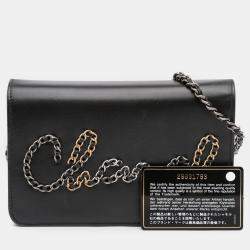 Pre Owned Chanel Black Calfskin Chain 20s Signe Wallet on Chain