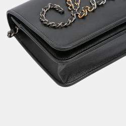 Pre Owned Chanel Black Calfskin Chain 20s Signe Wallet on Chain