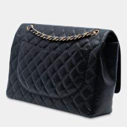 Pre Owned Chanel Black Maxi Classic Caviar Double Flap