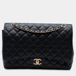 Pre Owned Chanel Black Maxi Classic Caviar Double Flap