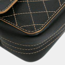 Pre Owned Chanel Black Medium Classic Calfskin Wild Stitch Double Flap