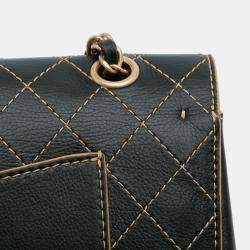 Pre Owned Chanel Black Medium Classic Calfskin Wild Stitch Double Flap