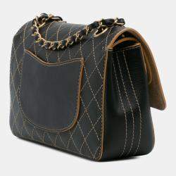Pre Owned Chanel Black Medium Classic Calfskin Wild Stitch Double Flap