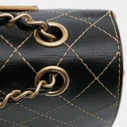 Pre Owned Chanel Black Medium Classic Calfskin Wild Stitch Double Flap