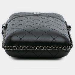 Pre Owned Chanel Black CC Quilted Lambskin Chain Around Phone Holder