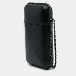 Pre Owned Chanel Black CC Quilted Lambskin Chain Around Phone Holder