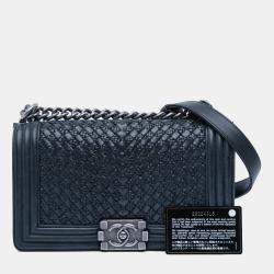 Pre Owned Chanel Blue Old Medium Braided Calfskin Boy Flap