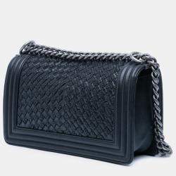 Pre Owned Chanel Blue Old Medium Braided Calfskin Boy Flap