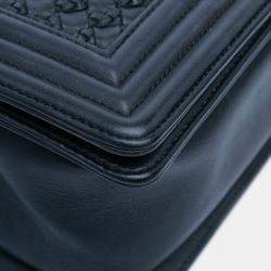 Pre Owned Chanel Blue Old Medium Braided Calfskin Boy Flap