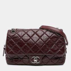 Pre Owned Chanel Burgundy Jumbo Quilted Aged Calfskin New Portobello Flap