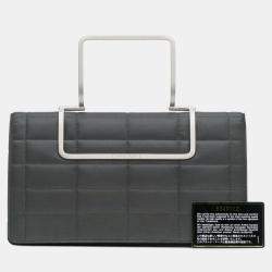 Pre Owned Chanel Grey Chocolate Bar Nylon Convertible Clutch