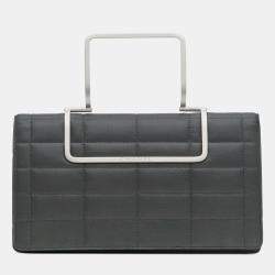 Pre Owned Chanel Grey Chocolate Bar Nylon Convertible Clutch