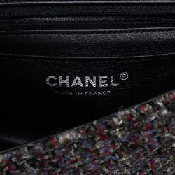 Pre Owned Chanel Black Mini Rectangular Classic Braided Tweed Single Flap