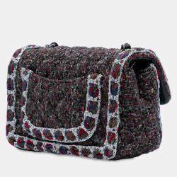 Pre Owned Chanel Black Mini Rectangular Classic Braided Tweed Single Flap