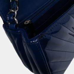 Pre Owned Chanel Blue Mini Rectangular Classic Chevron Patent Single Flap