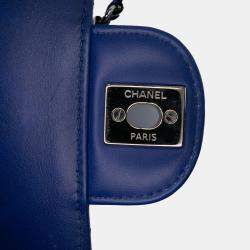 Pre Owned Chanel Blue Mini Rectangular Classic Chevron Patent Single Flap