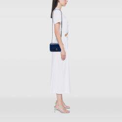 Pre Owned Chanel Blue Mini Rectangular Classic Chevron Patent Single Flap