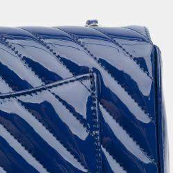 Pre Owned Chanel Blue Mini Rectangular Classic Chevron Patent Single Flap